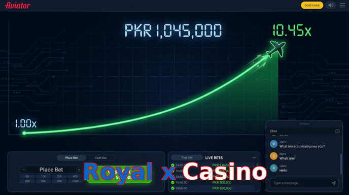 Main screen of Royal X Casino aviator page for PK players