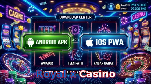 Main screen of Royal X Casino download page for PK players
