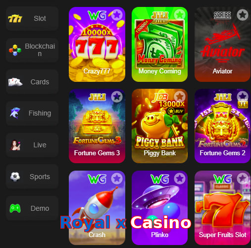 Main screen of Royal X Casino game page for PK players